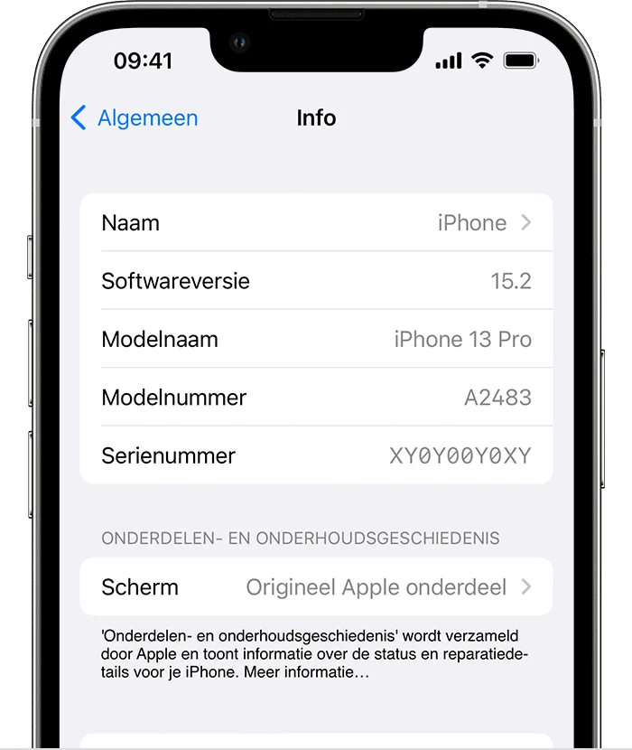 Scherm Kwaliteiten 1 ios15 iphone13 pro settings general about parts genuine part